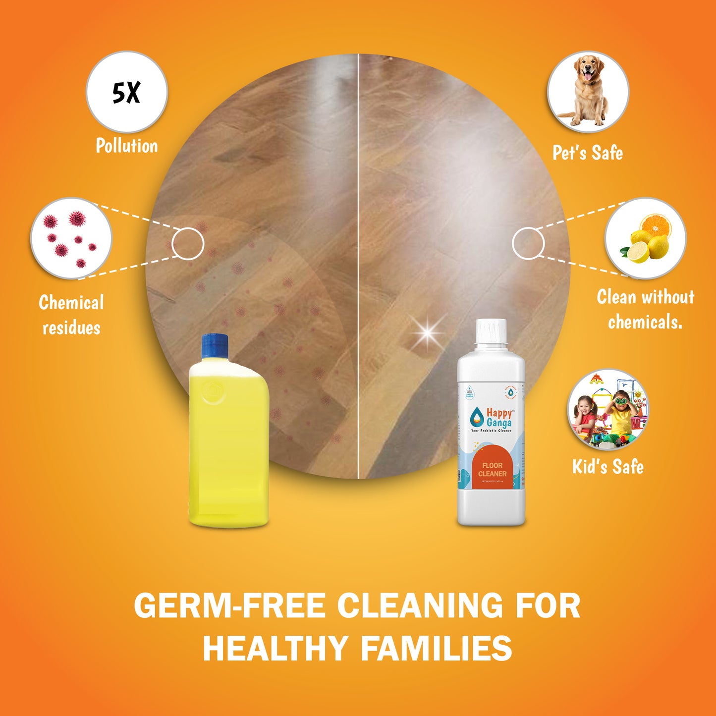 500 ML - Happy Ganga Floor Cleaner - 50 Mop Cycles