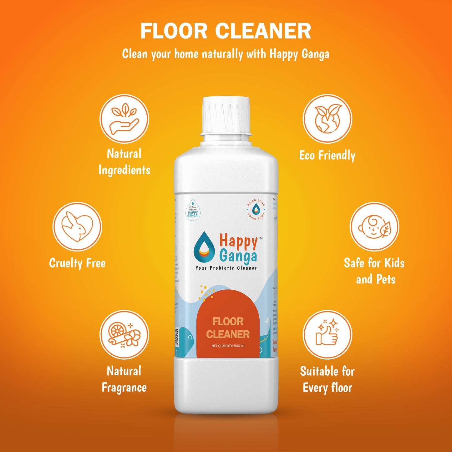 500 ML - Happy Ganga Floor Cleaner - 50 Mop Cycles