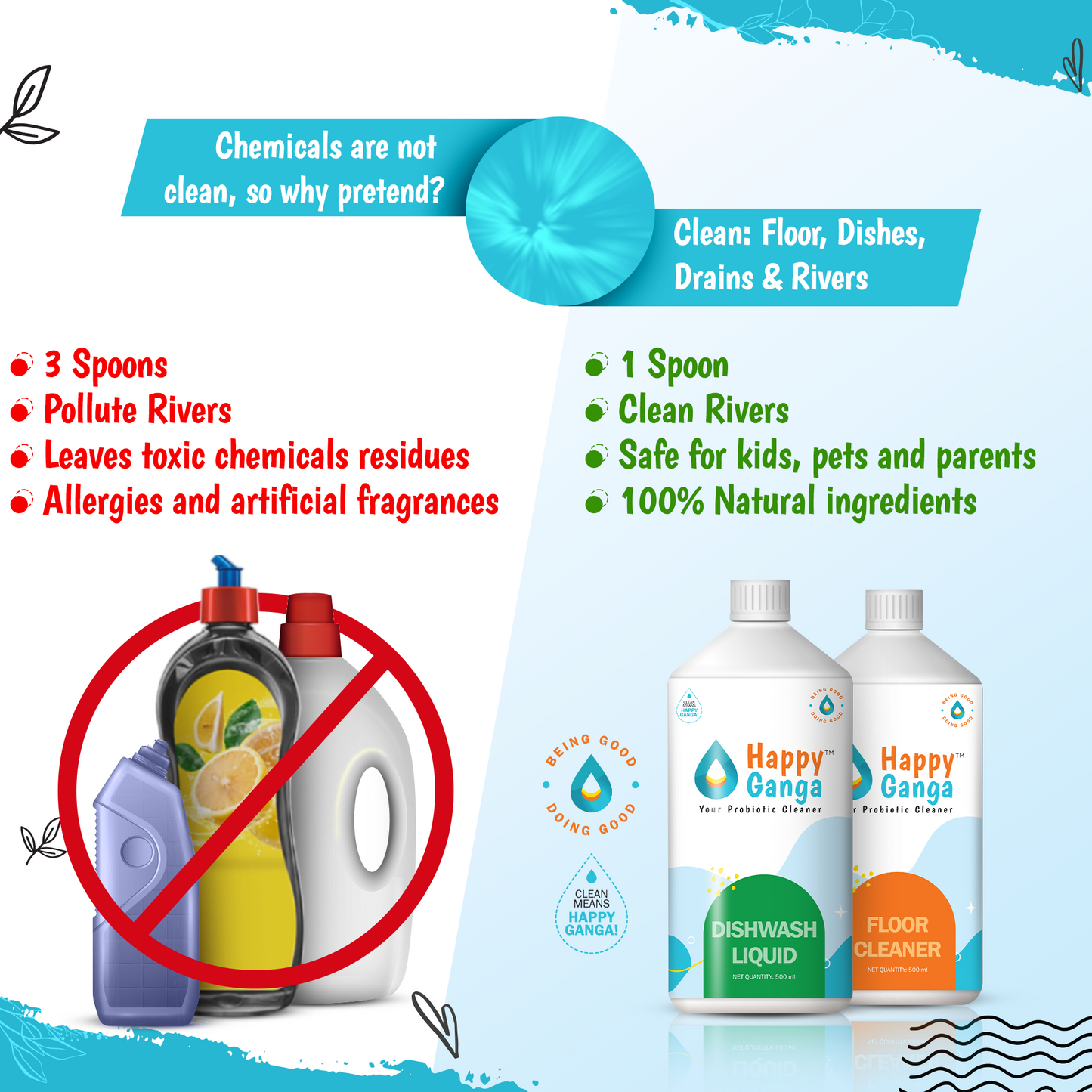 500 ML - Happy Ganga Dishwash Liquid - 100% Natural